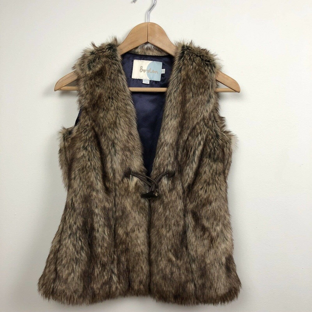 Boden Brown Faux Fur Vest With Closure - Picture 3 of 9